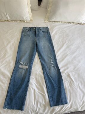 Frame Denim Medium Blue Flare Jeans with Distressing